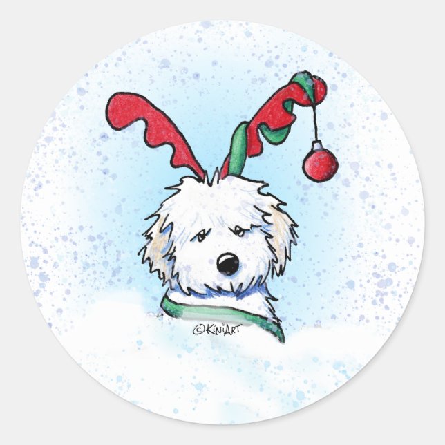 KiniArt Havanese Reindeer Christmas Classic Round Sticker (Front)