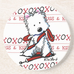 KiniArt HUGS & KISSES Westie Dog Coaster