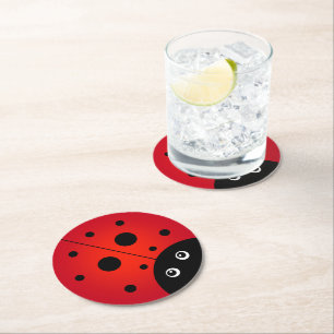 KiniArt Ladybug Round Paper Coaster
