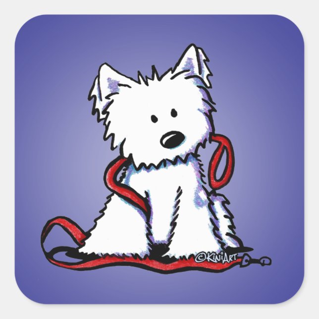 KiniArt Leash Westie Square Sticker (Front)