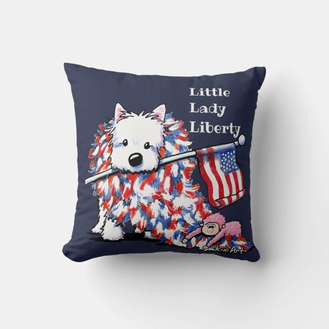 KiniArt Liberty Westie Portrait Throw Pillow (Front)