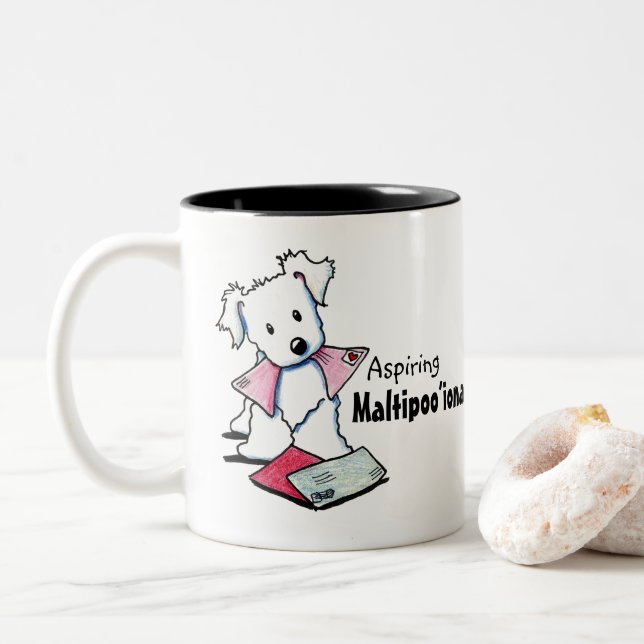 KiniArt Maltipoo Two-Tone Coffee Mug (With Donut)
