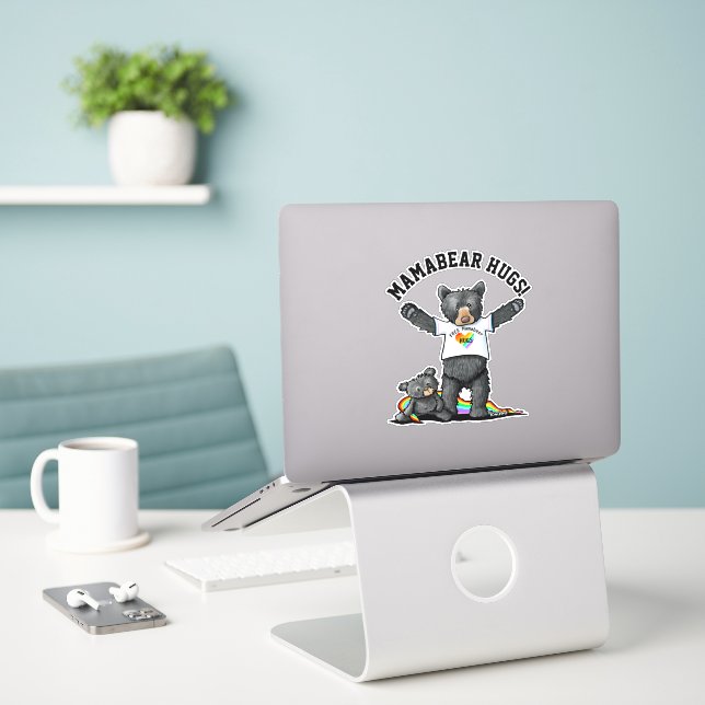 KiniArt Mamabear Hugs Sticker (Laptop On Desk)
