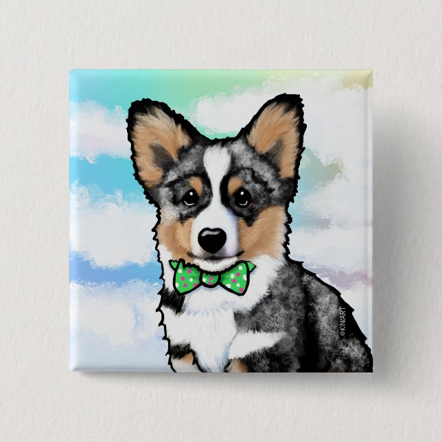 KiniArt Merle Corgi Note Card 2 Inch Square Button (Front)
