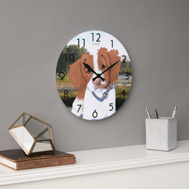 KiniArt Orange Brittany Dog Clock (Office)