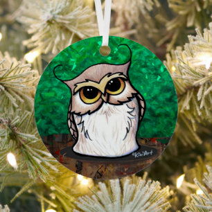 KiniArt Owl T-Shirt Metal Ornament