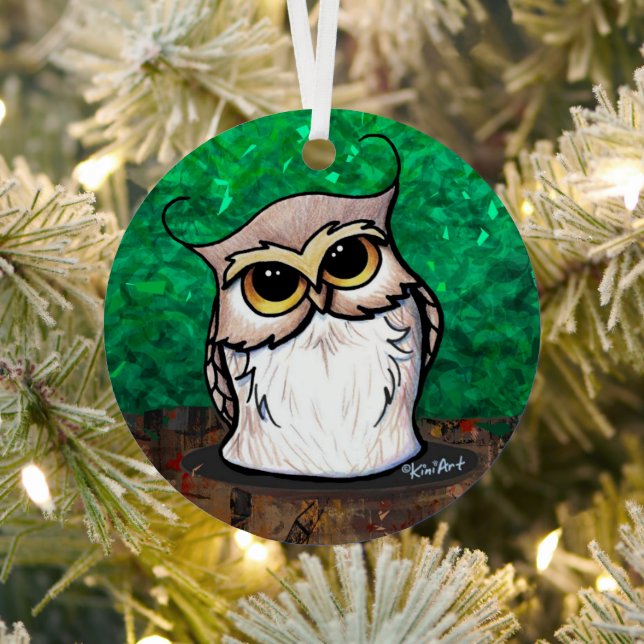 KiniArt Owl T-Shirt Metal Ornament (Insitu)