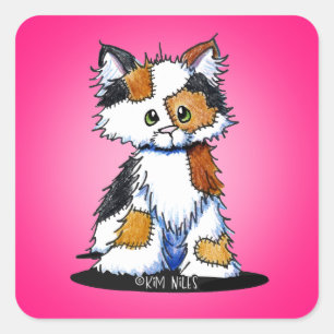 KiniArt Patches Calico Kitten Square Sticker