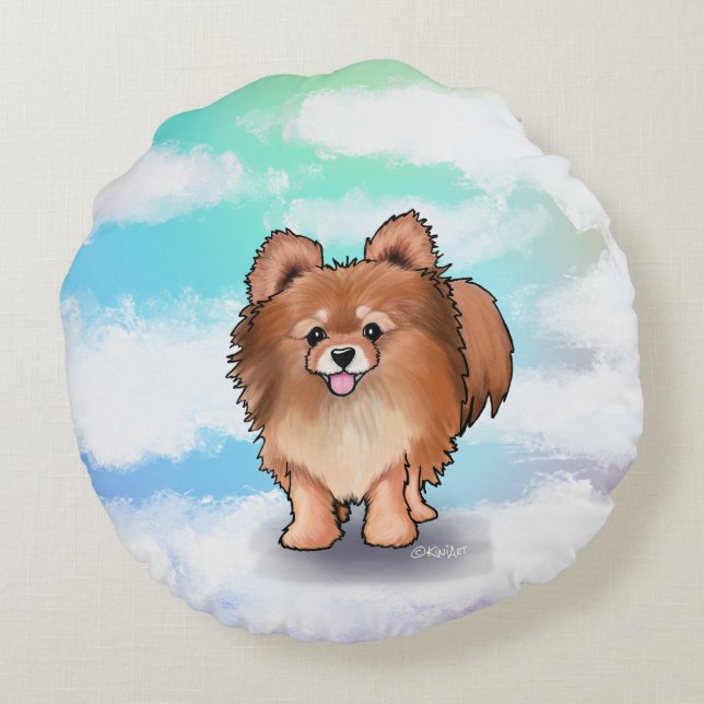 KiniArt Pomeranian Huggable  Round Pillow (Back)