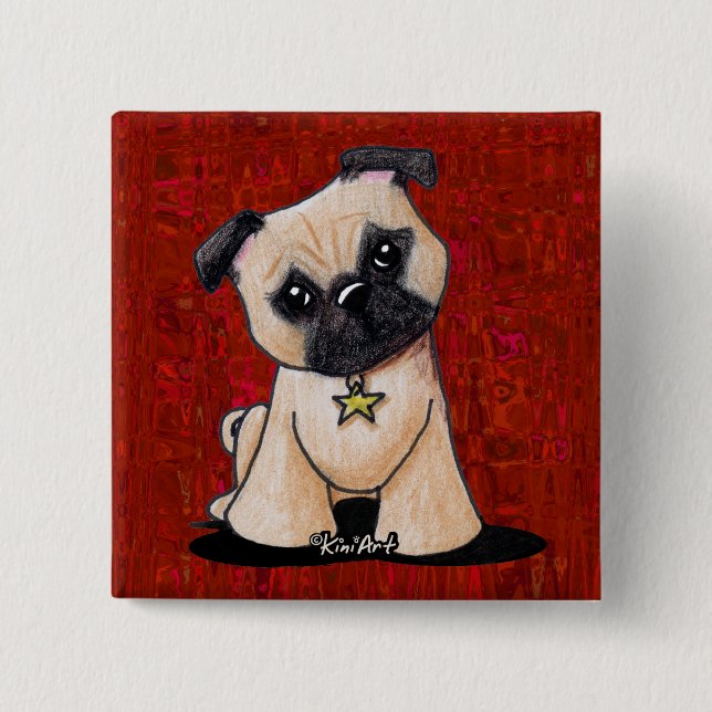KiniArt Pug 2 Inch Square Button (Front)