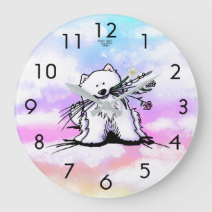 KiniArt Rainbow Bridge Samoyed  Large Clock