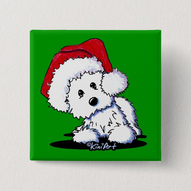 KiniArt Santa Westie Dog Gifts 2 Inch Square Button (Front)