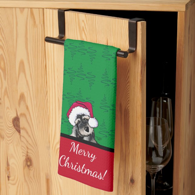 KiniArt Schnauzer Christmas Kitchen Towel (Thirds Fold)