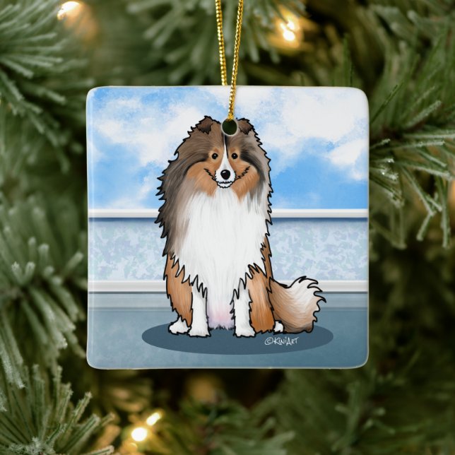 KiniArt Sheltie Square Wall Clock Ceramic Ornament (Tree)