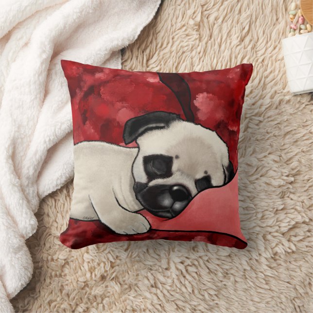 KiniArt Sleepy Pug Throw Pillow (Blanket)