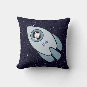 KiniArt Space Rocket Dog Westie Throw Pillow
