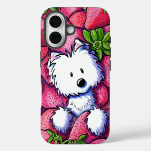 KiniArt Strawberries Westie iPhone 16 Case