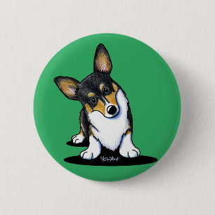 KiniArt Tri Curious Corgi 2 Inch Round Button