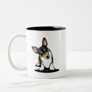 KiniArt Tri Curious Corgi Two-Tone Coffee Mug