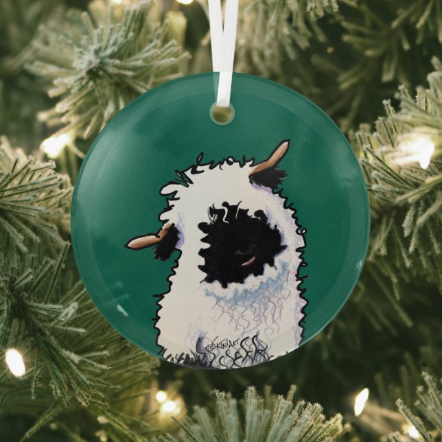 KiniArt Valais Blacknose Sheep Glass Ornament (Insitu)