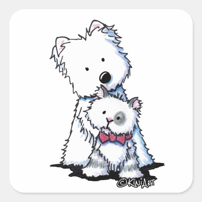 KiniArt Westie and Tilly Cat Square Sticker (Front)