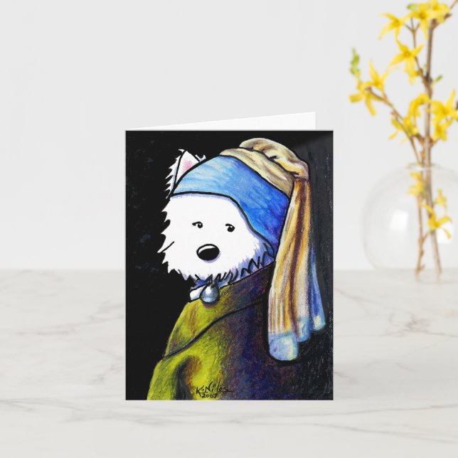 KiniArt Westie avec carte à oreille perle (Fleur jaune)