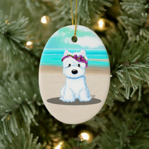 KiniArt™️ Westie Beach Blossom Ceramic Ornament