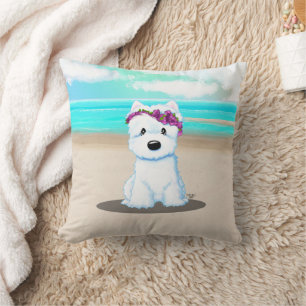 KiniArt™️ Westie Beach Blossom Throw Pillow