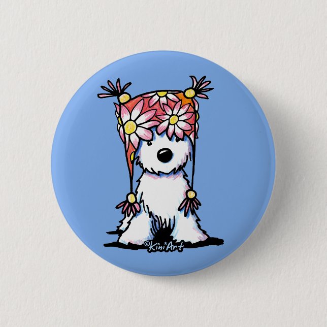 KiniArt Westie Floral Hat T-Shirt 2 Inch Round Button (Front)