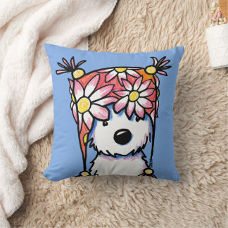KiniArt Westie Floral Hat Throw Pillow