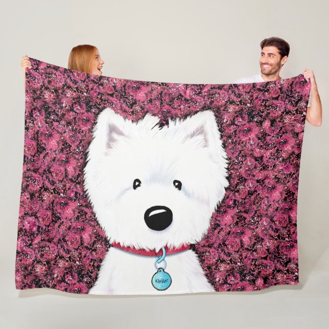 KiniArt Westie Impressions Floral Fleece Blanket (In Situ)