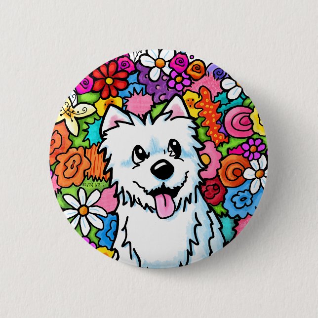 KiniArt Westie Joyful Garden 2 Inch Round Button (Front)