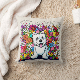 KiniArt Westie Joyful Garden Throw Pillow