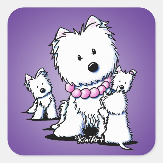 KiniArt Westie Mom & Pups Stickers (Front)