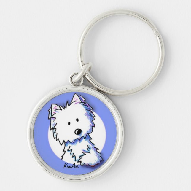 KiniArt Westie on Blue Keychain (Front)