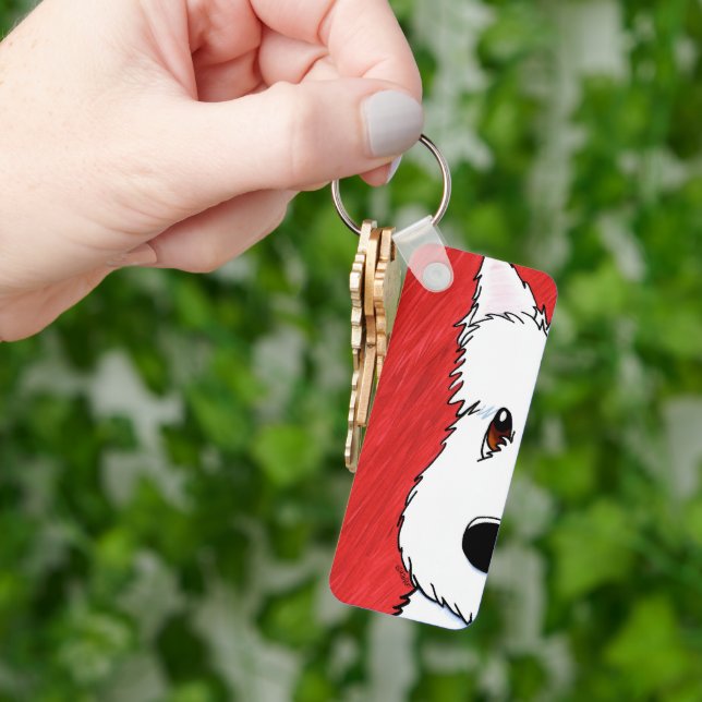 KiniArt Westie On Red Keychain (Hand)