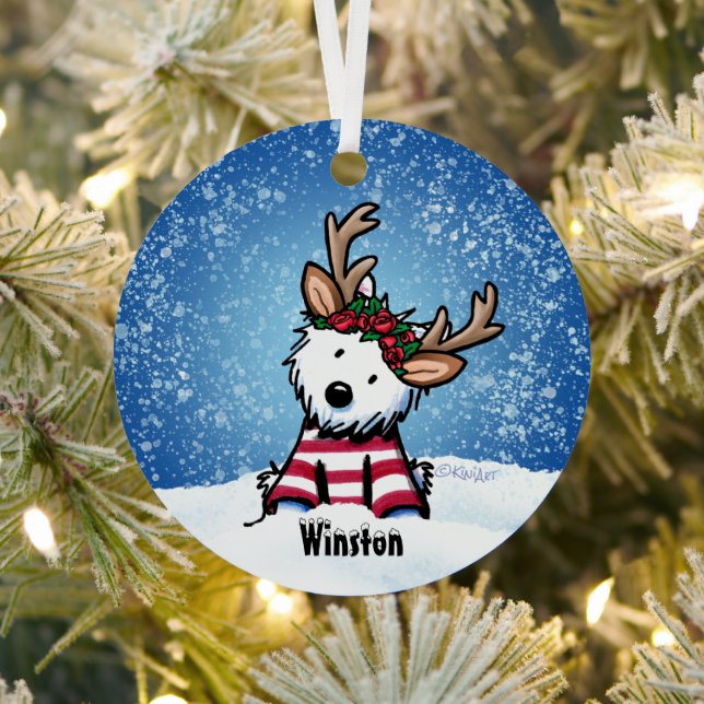 KiniArt™ Westie Reindeer Metal Ornament (Insitu)