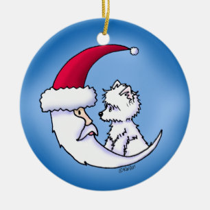 KiniArt Westie Santa Moon Ceramic Ornament