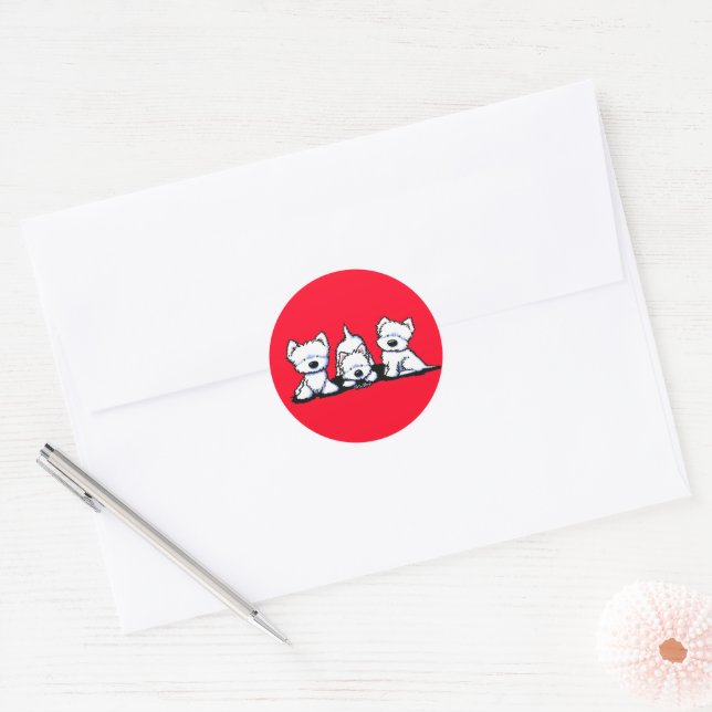 KiniArt Westie Trio Classic Round Sticker (Envelope)