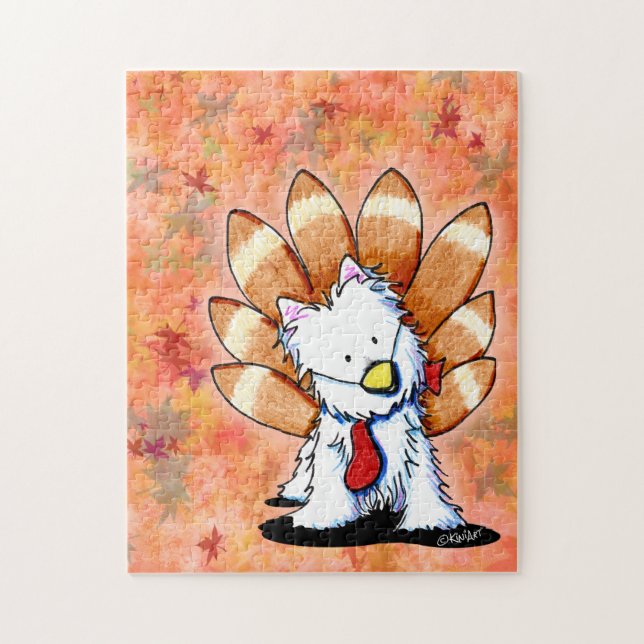 KiniArt Westie Turkey Thanksgiving Card Jigsaw Puzzle (Vertical)
