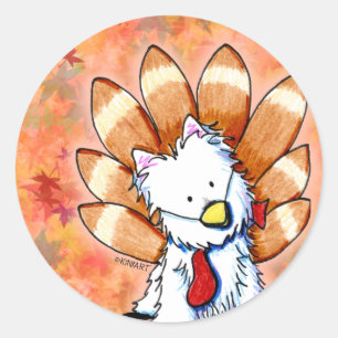 KiniArt Westie Turkey Thanksgiving Classic Round Sticker