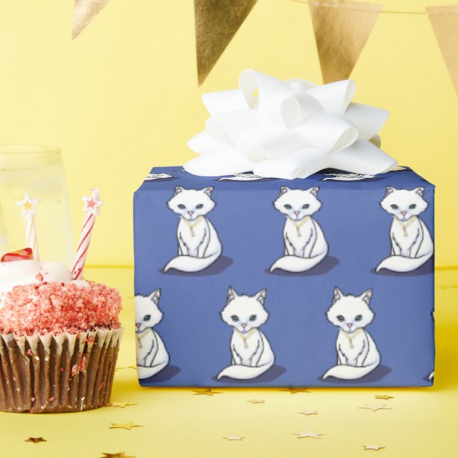 KiniArt White Cat Wrapping Paper (Birthday Party)