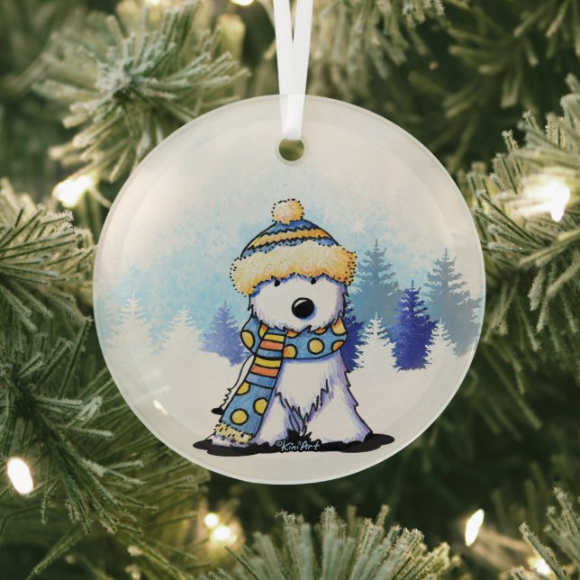 KiniArt Winter Westie Terrier Glass Ornament (Insitu)