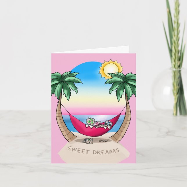 KiniArt Yorkies Tropical Dream Note Card (Front)