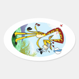 KINK IN MY DRINK GIRAFFE by Jeff Willis Art Oval Sticker