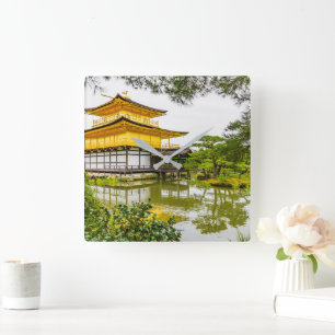 Kinkaku-ji, the golden pavilion, Kyoto Square Wall Clock