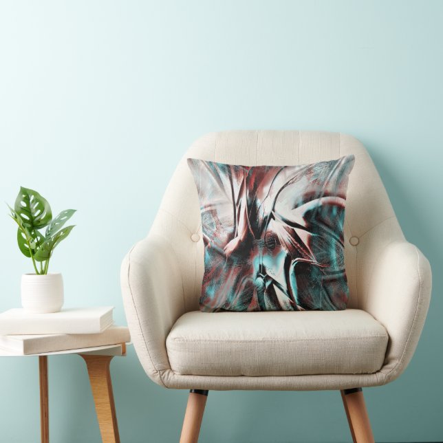 kinked brown red to blue pixelated drizzle texture throw pillow (Chair)