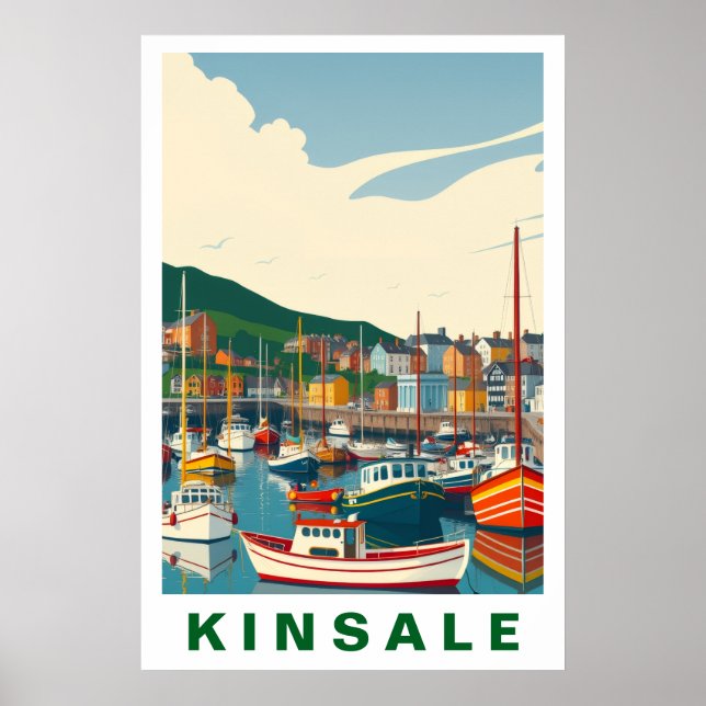 Kinsale Harbor Ireland Vintage Travel Art Poster (Front)