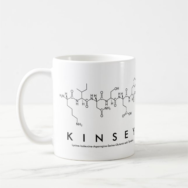 Kinsey peptide name mug (Left)