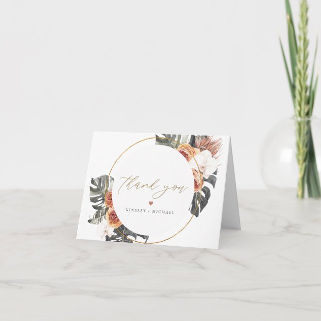 KINSLEY Boho Terracotta Floral Dry Palm Leaf Thank You Card (Front)